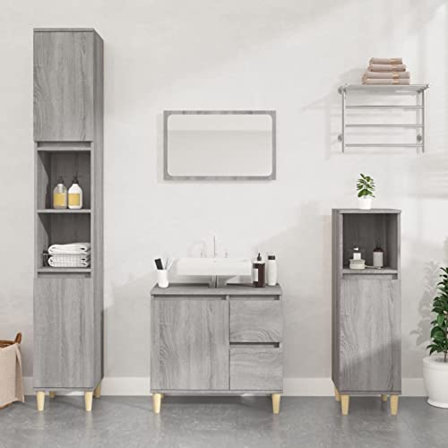 Keyroto 3-TLG.Badezimmermöbel Set Badmöbel Set Badezimmerschrank Set Badezimmer Möbel Set Holzwerkstoff Grau Sonoma von Keyroto
