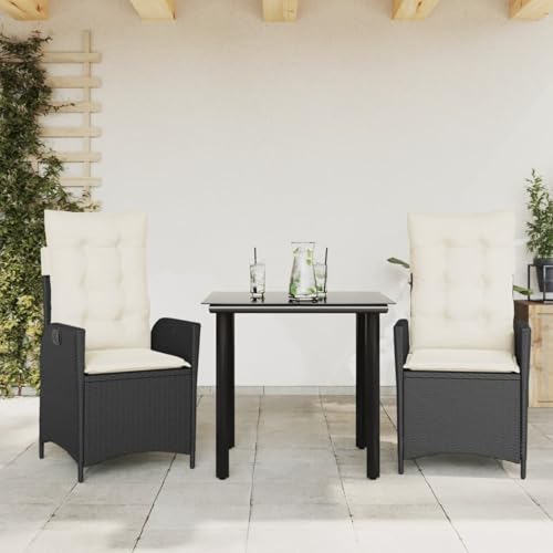 Keyroto 3-teiliges Gartenmöbel-Set mit schwarzen Kissen aus Polyrattan ## 2, Set aus Tisch und Balkonstühlen, Set aus Tisch und Gartenstühlen, Set für den Außenbereich, Tisch und Stühle Keyroto 3-teiliges Gartenmöbel-Set mit schwarzen Kissen aus Polyrattan ## 2, Set aus Tisch und Balkonstühlen, Set aus Tisch und Gartenstühlen, Set für den Außenbereich, Tisch und Stühle von Keyroto