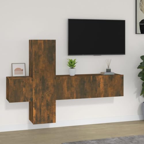 Keyroto 3-teiliges Wohnzimmermöbel-Set, TV-Möbel, moderne Wohnzimmermöbel, TV-Möbel, aus Holz, mehrschichtige Eiche, Rauchgrau von Keyroto
