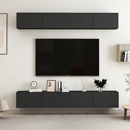 Keyroto 4 Stück Set TV-Schrank Wand Wohnzimmermöbel TV-Schrank Hängeschrank Wohnzimmer Modern aus mehrschichtigem Holz Schwarz 100 x 30 x 30 cm von Keyroto