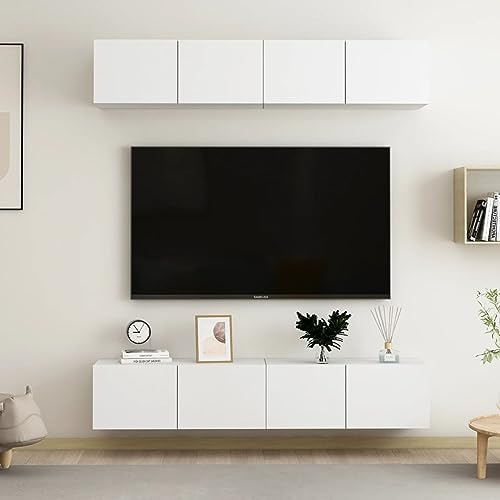 Keyroto 4 Stück Set TV-Schrank Wand Wohnzimmermöbel TV-Schrank Hängeschrank Wohnzimmer Modern aus mehrschichtigem Holz Weiß 80 x 30 x 30 cm von Keyroto
