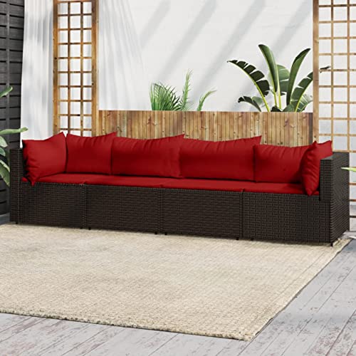Keyroto 4-TLG. Sofa Garten Gartenlounge Outdoor Sofa Balkon Couch Sofa Balkon Balkon Möbel Gartenmöbel Set Loungemöbel Balkon Balkonmöbel Balkon Loungemöbel mit Kissen Braun Poly Rattan von Keyroto