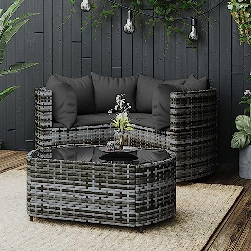Keyroto 4-TLG.Garten Loungemöbel Set Gartenlounge Outdoor Gartensofa Rattan Gartenmöbel Set Sofa Balkon Loungemöbel Terrasset mit KissenPoly Rattan Grau von Keyroto
