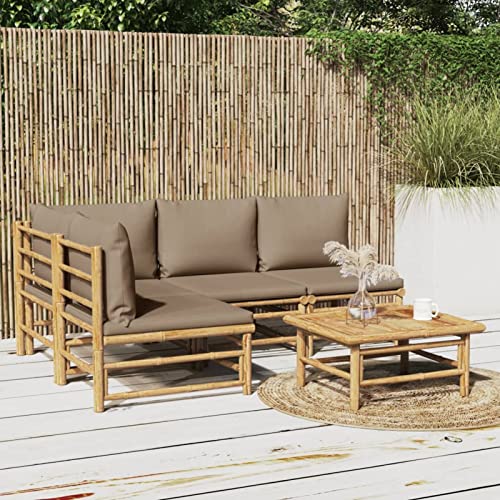 Keyroto 5-TLG Lounge Möbel Outdoor Gartenlounge Outdoor Gartenlounge Set Gartensofa Garten Gartenmöbel Set mit Kissen Bambus Taupe von Keyroto