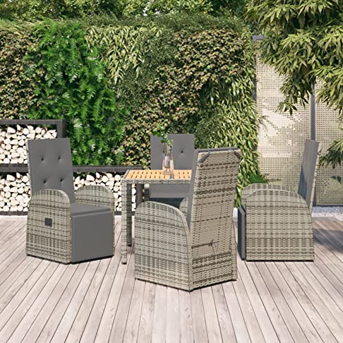 Keyroto 5-TLG.Garten Essgruppe Sitzgruppe Garten Gartenmöbel Essgruppe Rattan Gartenmöbel Set mit Kissen Poly Rattan Grau von Keyroto
