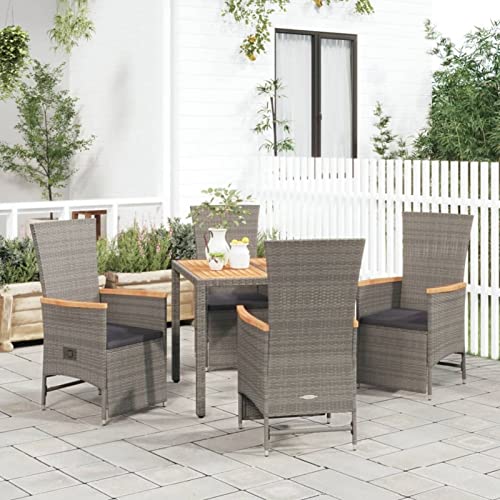 Keyroto 5-TLG.Garten Essgruppe Sitzgruppe Garten Gartenmöbel Essgruppe Rattan Gartenmöbel Set mit Kissen Poly Rattan Schwarz von Keyroto