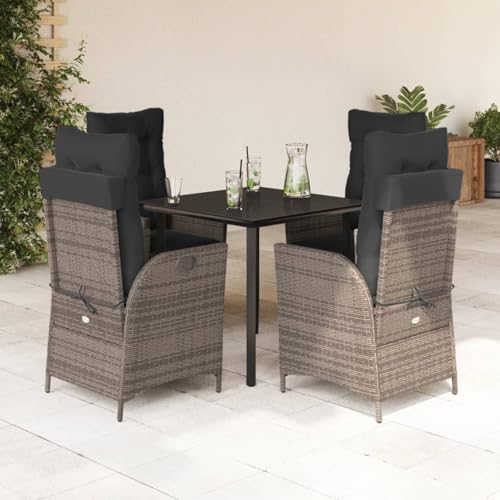 Keyroto 5-teiliges Gartenmöbel-Set mit Kissen aus Polyrattan grau ##2, Set aus Tisch und Balkonstühlen, Set aus Tisch und Gartenstühlen, Gartenmöbel-Set mit Tisch und Stühlen von Keyroto
