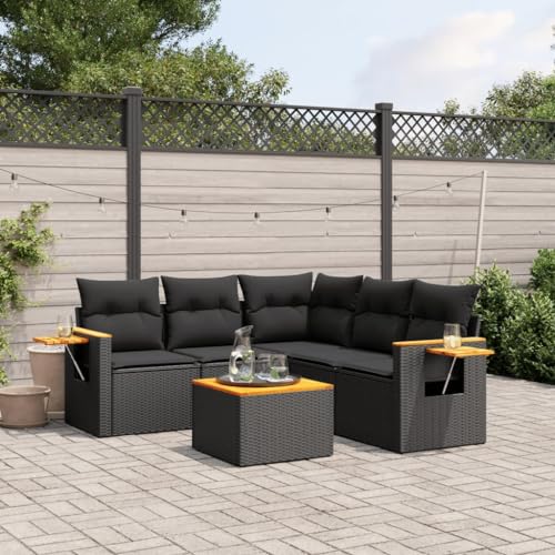 Keyroto 6-TLG Gartensofa Gartensofa mit Stauraum Lounge Möbel Outdoor Lounge Gartenmöbel Rattan Sofa Outdoor Gartensofa Outdoor Gartenlounge mit Kissen Poly Rattan Schwarz von Keyroto