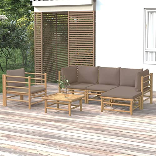 Keyroto 6-TLG Lounge Möbel Outdoor Gartenlounge Outdoor Gartenlounge Set Gartensofa Garten Gartenmöbel Set mit Kissen Bambus Taupe von Keyroto