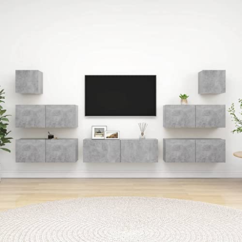 Keyroto 7 Stück Wandmöbel Wohnzimmer TV Hängeschrank Set Wohnzimmer TV Möbel Wohnzimmer Modern Holz Mehrschichtig Grau Beton von Keyroto