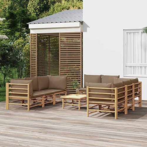 Keyroto 9-TLG Lounge Möbel Outdoor Gartenlounge Outdoor Gartenlounge Set Gartensofa Garten Gartenmöbel Set mit Kissen Bambus Taupe von Keyroto