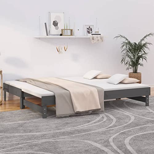 Keyroto Ausziehbares Schlafsofa Dormeuse ausziehbares Bett aus massivem Kiefernholz, grau, 2 x (90 x 200 cm) von Keyroto