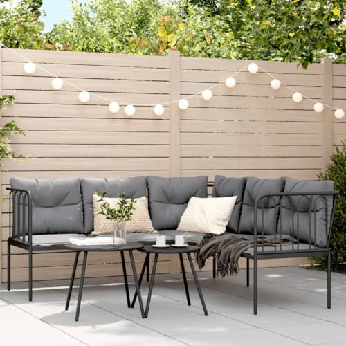 Keyroto Balkon Ecklounge Alu Ecksofa Lounge Balkon Lounge Balkonsofa Kleiner Balkon Gartensofa in L-Form Sitzecke Balkon Ecksofa Balkonmöbel Schwarz 176 x 175 x 75 cm von Keyroto