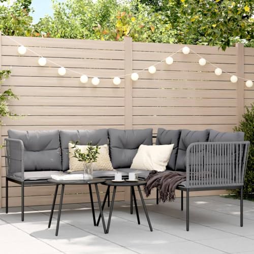 Keyroto Balkon Ecklounge Alu Ecksofa Lounge Balkon Lounge Balkonsofa Kleiner Balkon Gartensofa in L-Form Sitzecke Balkon Ecksofa Balkonmöbel Schwarz 176 x 175 x 75 cm von Keyroto