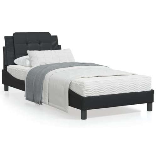 Keyroto Bett 100x200 mit lattenrost und matratze Boxspringbett 100x200 mit matratze Polsterbett Polsterbett 100x200 mit matratze Jugendbett Kunstleder-Schwarz-100 x 200 cm von Keyroto