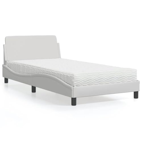 Keyroto Bett 100x200 mit lattenrost und matratze Boxspringbett 100x200 mit matratze Polsterbett Polsterbett 100x200 mit matratze Jugendbett Kunstleder-Weiß-100 x 200 cm von Keyroto