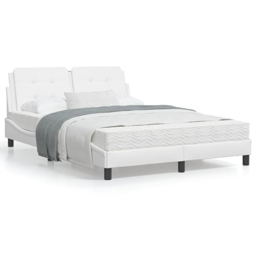 Keyroto Bett mit Matratze Weiß 140x190 cm Kunstleder, Familienbett, Bettrahmen, Bett Gestell, Doppel Bett, Einzelbett von Keyroto