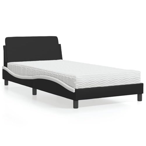 Keyroto Bettgestell 100 x 200 cm Doppelbett Einzelbett Bett mit Matratze aus Kunstleder Schwarz und Weiß 100 x 200 cm Keyroto Bettgestell 100 x 200 cm Doppelbett Einzelbett Bett mit Matratze aus Kunstleder Schwarz und Weiß 100 x 200 cm von Keyroto