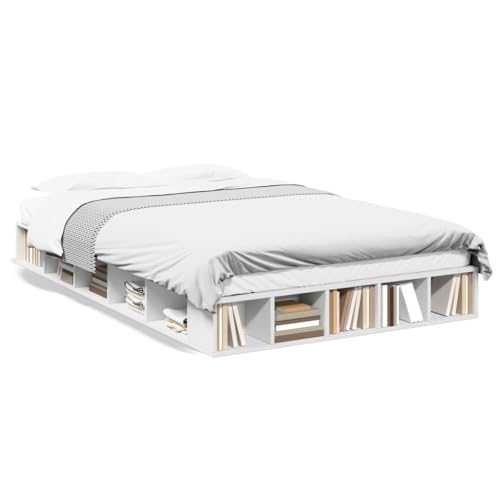 Keyroto Bettgestell 120x200 cm Bett mit Stauraum Bettrahmenmit Fächern Jugendbett Gästebett Holzwerkstoff Weiß 120x200 cm von Keyroto