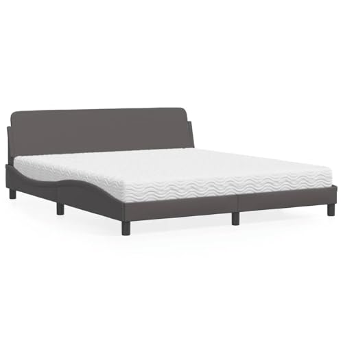 Keyroto Bettgestell 180 x 200 cm Doppelbett Einzelbett Bett mit Matratze aus Kunstleder Grau 180 x 200 cm von Keyroto