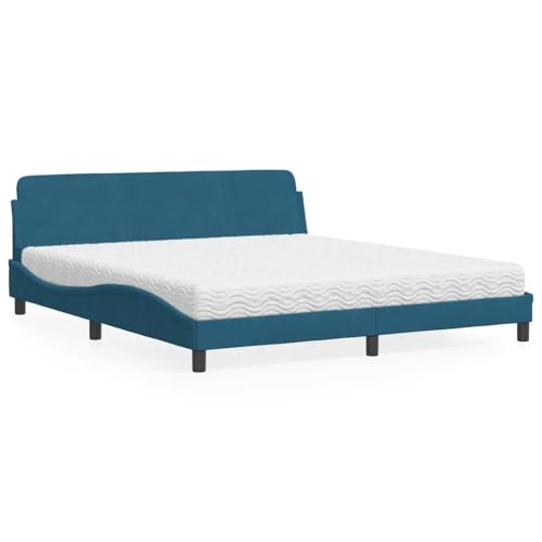 Keyroto Bettgestell 180 x 200 cm Doppelbett Einzelbett Bett mit Matratze aus Samt Blau 180 x 200 cm von Keyroto