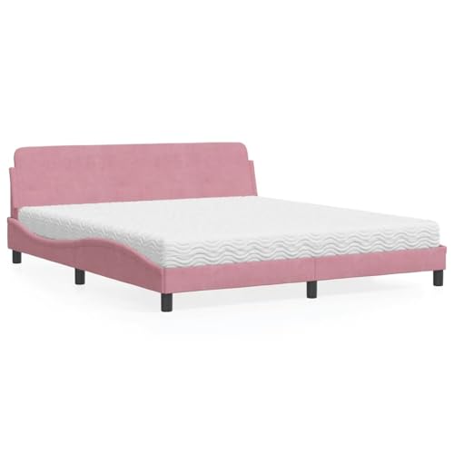 Keyroto Bettgestell 180 x 200 cm Doppelbett Einzelbett Bett mit Matratze aus Samt Rosa 180 x 200 cm von Keyroto