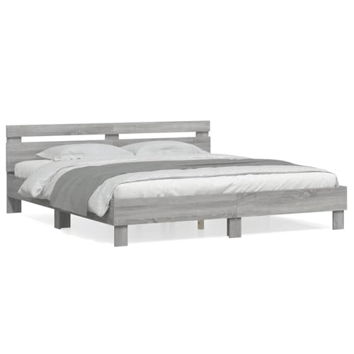 Keyroto Bettgestell aus Holz, 180 x 200 cm, für Doppelbett/Einzelbett, Bettgestell mit Kopfteil aus mehrschichtigem Holz, Sonoma-Grau, 180 x 200 cm von Keyroto