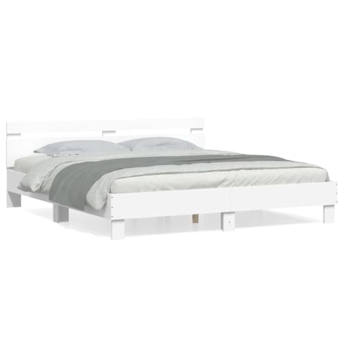 Keyroto Bettgestell aus Holz 180 x 200 cm Doppelbett Einzelbett Bettgestell mit Kopfteil aus mehrschichtigem Holz, weiß, 180 x 200 cm von Keyroto