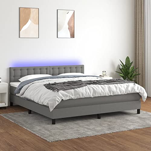 Keyroto Boxspringbett, Matratze und LED, Dunkelgrau, 160 x 200 cm, aus Stoff #2, Bettrahmen, Doppelbett, Einzelbetten von Keyroto