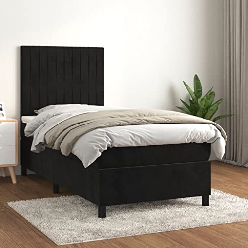 Keyroto Boxspringbett 100x200 cm Boxspringbetten mit Matratze Polsterbett mit Kopfteil Jugendbett Gästebett Boxspringbetten Bett mit Matratze Samt Schwarz 100x200 cm von Keyroto