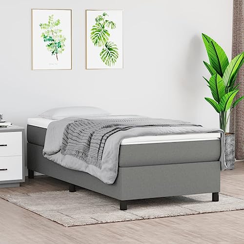 Keyroto Boxspringbett 100x200 mit Matratze Polsterbett 100x200 Bett mit matratze Bett ohne Kopfteil Bettgestell mit Lattenroste Stoff-Dunkelgrau-100 x 200 cm von Keyroto