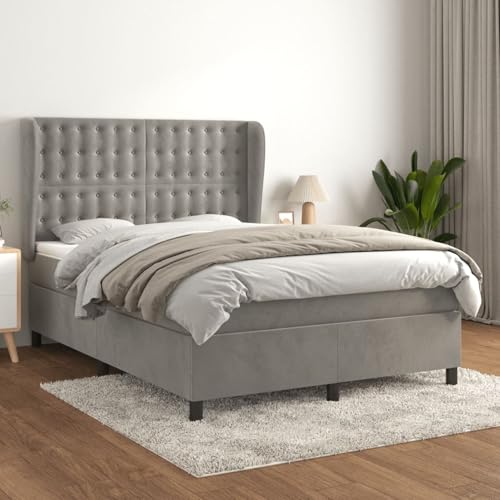 Keyroto Boxspringbett 140x200 Polsterbett 140x200 Boxspringbett Einzelbett Boxspringbett 140x200 Komplett Samt Hellgrau 140x200 cm von Keyroto
