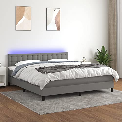 Keyroto Boxspringbett 180x200 mit matratze & LED Bett mit matratze 180x200 Polsterbett 180x200 Stoff Bett Komplett-Dunkelgrau-180 x 200 cm von Keyroto