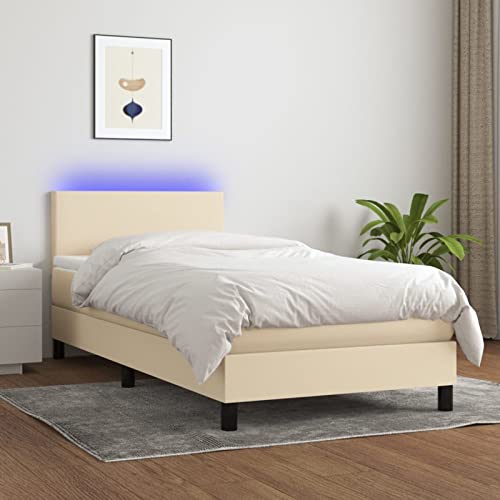 Keyroto Boxspringbett 80x200 Boxspringbett Einzelbett Boxspringbett mit Matratze & LED Stoff Creme 80x200 cm von Keyroto