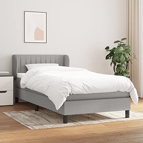 Keyroto Boxspringbett 90x190 Einzelbett Mit Bettkasten - Komplett Bett in Stoff Hellgrau von Keyroto