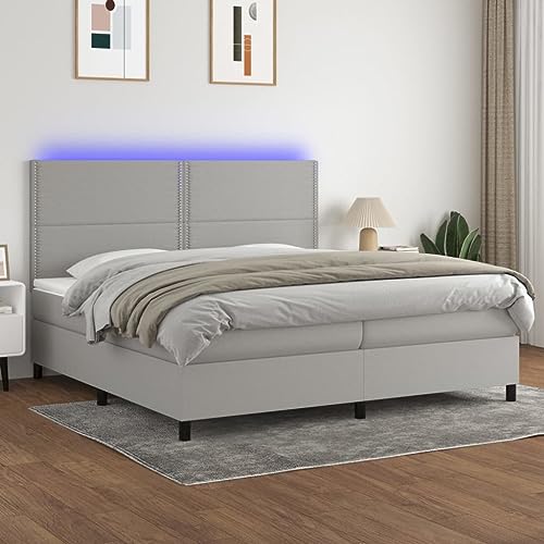 Keyroto Boxspringbett Matratze und LED Hellgrau 200x200 cm Stoff #02, Betten, Doppelbetten, Einzelbett, Bettrahmen, Einzelbett Keyroto Boxspringbett Matratze und LED Hellgrau 200x200 cm Stoff #02, Betten, Doppelbetten, Einzelbett, Bettrahmen, Einzelbett von Keyroto