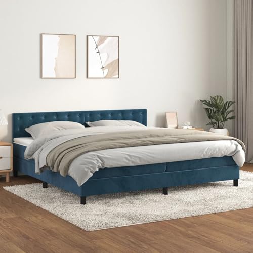 Keyroto Boxspringbett mit Matratze Dunkelblau 200x200 cm Samt, Boxbett, Boxspringbett, Bockspringbett, Boxspringbetten, Bett Mit Matratze, Boxspringbett Matratz, Boxspringbett Mit Matratz von Keyroto