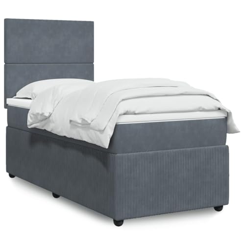 Keyroto Boxspringbett mit Matratze Dunkelgrau 100x200 cm Samt, Boxspringbetten, Bett Mit Matratze, Boxspringbett Matratz, Boxspringbett Mit Matratz, Boxbett, Boxspringbett, Bockspringbett von Keyroto