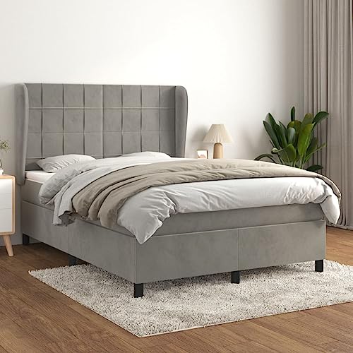 Keyroto Boxspringbett mit Matratze Hellgrau 140x190 cm Samt, Boxbett, Boxspringbett, Bockspringbett, Boxspringbetten, Bett Mit Matratze, Boxspringbett Matratz, Boxspringbett Mit Matratz von Keyroto