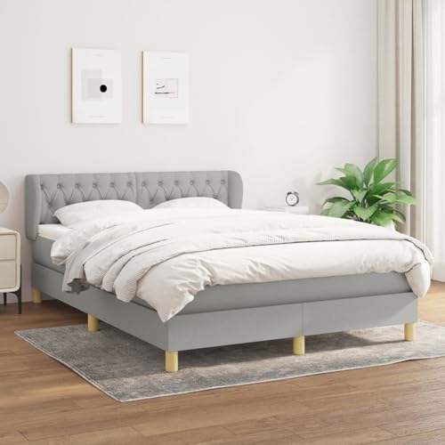 Keyroto Boxspringbett mit Matratze Hellgrau 140x190 cm Stoff, Schlafzimmerbett, Boxspringbetten, Boxspringbett Matratz, Boxspringbett Mit Matratz, Bockspringbett von Keyroto