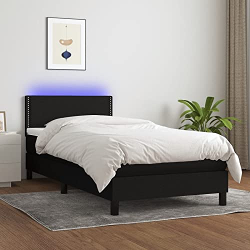 Keyroto Boxspringbett mit Matratze & LED Schwarz 90x200 cm Stoff, Schlafzimmerbett, Boxspringbetten, Boxspringbett Matratz, Boxspringbett Mit Matratz, Bockspringbett von Keyroto
