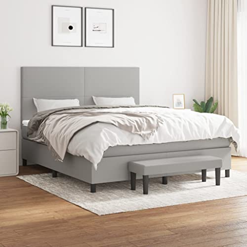 Keyroto Boxspringbett mit hellgrauer Matratze, 160 x 200 cm, Stoff, Doppelbett, Einzelbett, Bettgestell für Einzelbett, Bettgestell für Einzelbett, Bettgestell von Keyroto