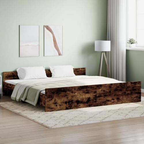Keyroto Doppelbett 180 x 200 cm Bettgestell Doppelbett Einzelbett Bettrahmen mit Kopfteil und Fußteil Eiche Rauchgrau 180 x 200 cm Keyroto Doppelbett 180 x 200 cm Bettgestell Doppelbett Einzelbett Bettrahmen mit Kopfteil und Fußteil Eiche Rauchgrau 180 x 200 cm von Keyroto