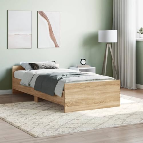 Keyroto Doppelbett 90 x 190 cm Bettgestell Doppelbett Einzelbett Bettrahmen mit Kopfteil und Fußteil Eiche Sonoma 90 x 190 cm von Keyroto