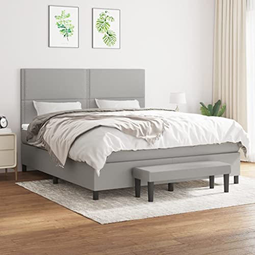 Keyroto Federbett mit Matratze, hellgrau, 180 x 200 cm, Stoff #5, Bettgestell, Doppelbett, Einzelbett von Keyroto