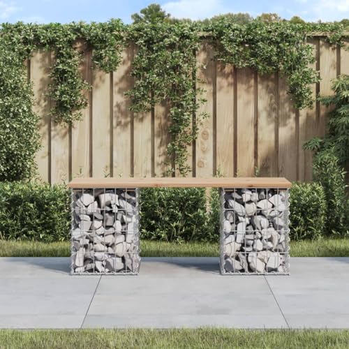 Keyroto Gabionen Bank Gabione Gartenbank Gartenbank Metall Sitzbank Gabionen Outdoor Massivholz Kiefer 103x31x42 cm von Keyroto