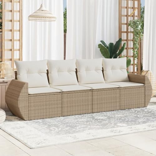 Keyroto GartenSofa 4-TLG.Rattan Gartenmöbel Set Gartensofa mit Stauraum Gartenlounge Outdoor Sofa Balkon mit Kissen Poly Rattan Beige von Keyroto