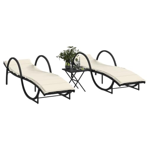 Keyroto Gartenliege, Sonnenliege für den Garten, Sonnenliegen für den Garten, Sonnenliegen, Sonnenliegen 2 Stück mit schwarzem Tisch aus Polyrattan Keyroto Gartenliege, Sonnenliege für den Garten, Sonnenliegen für den Garten, Sonnenliegen, Sonnenliegen 2 Stück mit schwarzem Tisch aus Polyrattan von Keyroto