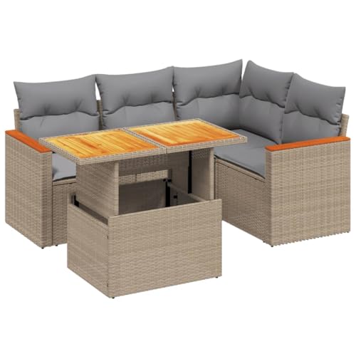 Keyroto Outdoor mit Gartentisch mit Tischplatte Dining Lounge Loungemöbel Gartensofa Balkonmöbel Outdoor Lounge Beige und Grau 5-tlg-Type-212 von Keyroto