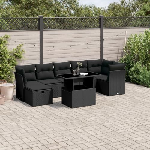 Keyroto Gartenlounge Outdoor mit Gartentisch mit Verstellbare Tischplatte Dining Lounge Ecklounge Sitzecke Balkon Loungemöbel Gartensofa Balkonmöbel Outdoor Lounge Schwarz 8-tlg-Type-101 von Keyroto